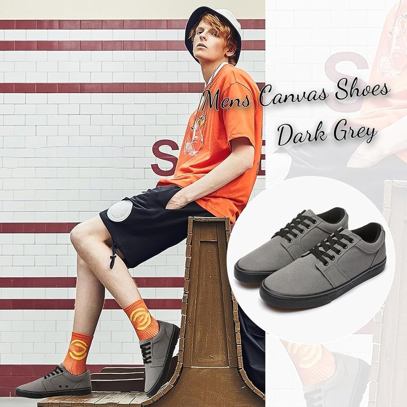 BENPAO Mens White Casual Shoes All Black Fashion Sneakers for Men Low Top Lace Up Canvas Shoes - Image 3