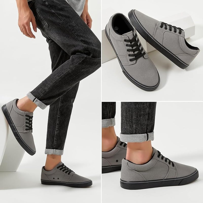 BENPAO Mens White Casual Shoes All Black Fashion Sneakers for Men Low Top Lace Up Canvas Shoes - Image 2