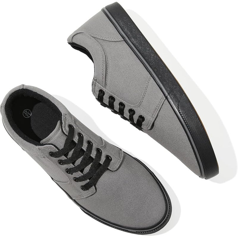 BENPAO Mens White Casual Shoes All Black Fashion Sneakers for Men Low Top Lace Up Canvas Shoes - Image 1