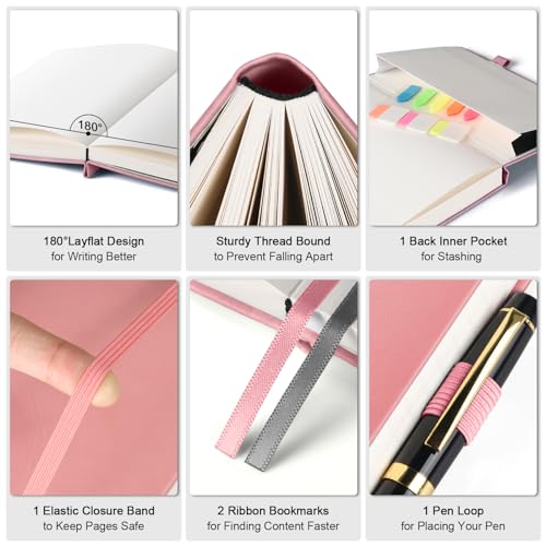 OFFIGIFT 5 Pack Lined Notebook Journal for Women, 312 Numbered Pages Thick Notebooks Bulk, 100gsm No Bleed Paper Hardcover Leather Journal, College Ruled Notebook Set for Work Writing Travel, A5, Multicolor - Image 4