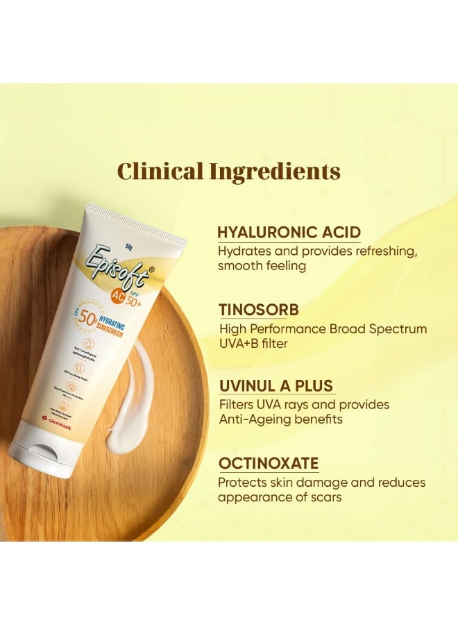 إيبيسوفت واقي الشمس Episoft AC SPF 50+ | ترطيب فائق | حماية من الأشعة فوق البنفسجية A وB، مقاوم للماء والعرق | خفيف الوزن | بفوائد مضادة للشيخوخة | مناسب لجميع أنواع البشرة | لا يترك طبقة بيضاء | 50 غرام - Image 2