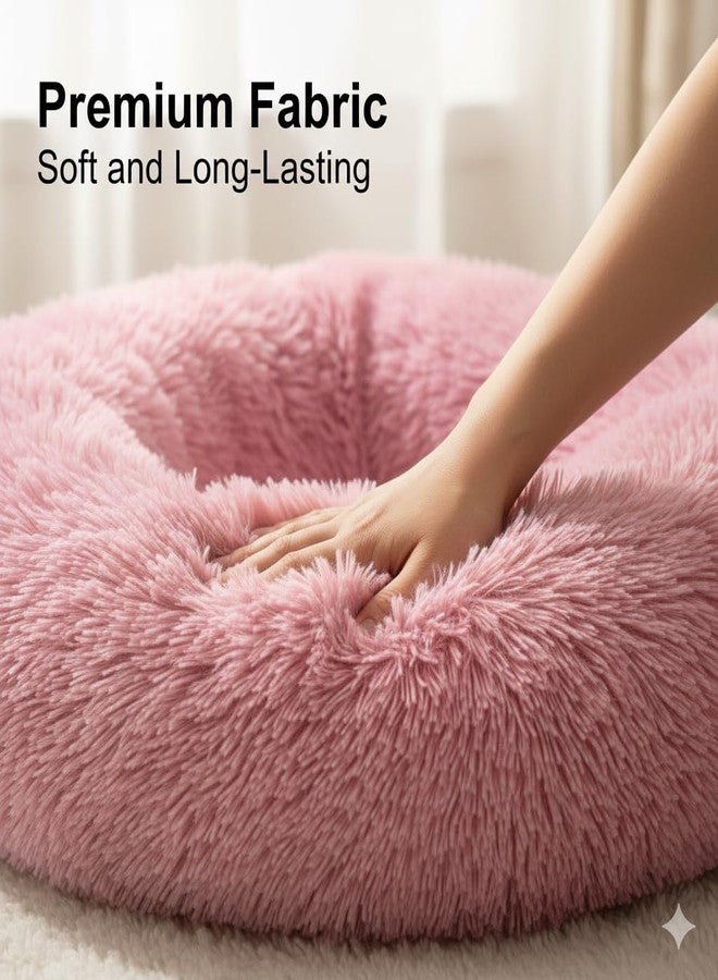 Ultra Soft Round Plush Pet Bed, Donut Shape Calming Bed for Dogs and Cats, Pink, Anti-Slip Bottom, Washable Pet Cushion (Small) - Image 5