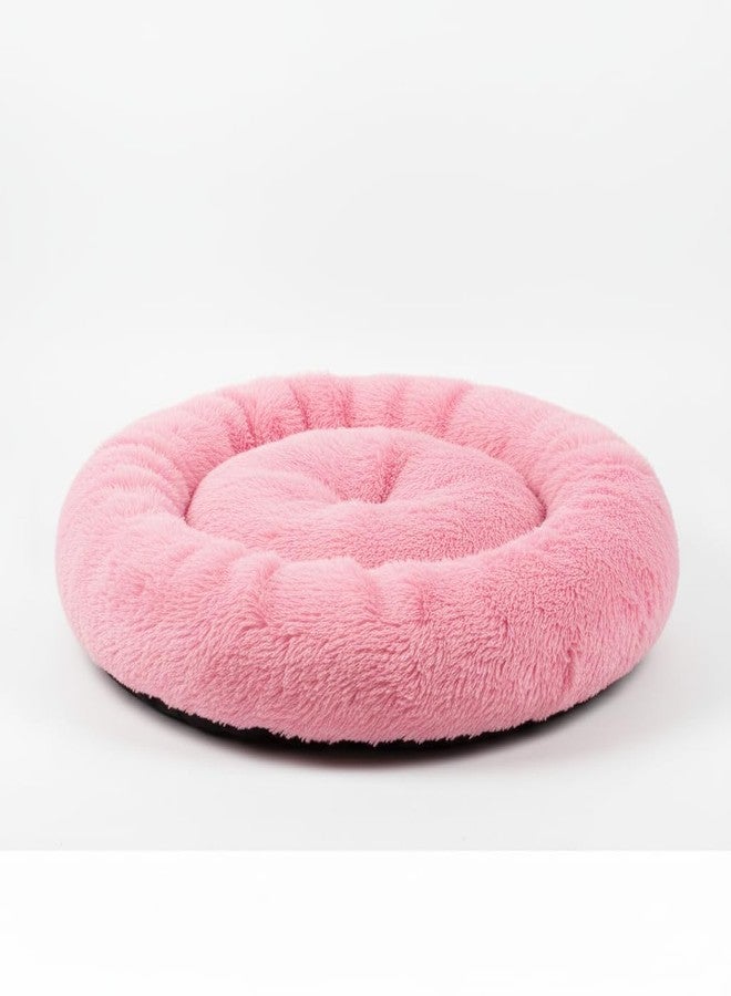 Ultra Soft Round Plush Pet Bed, Donut Shape Calming Bed for Dogs and Cats, Pink, Anti-Slip Bottom, Washable Pet Cushion (Small) - Image 1