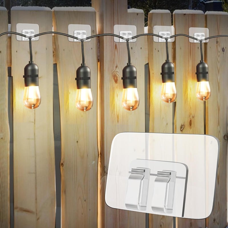 moonateen 80Pcs Hooks for Outdoor String Lights Clips: Heavy Duty Cable Clips with Waterproof Adhesive Strips for Hanging Christmas Light - Outside UV-Resistant Clear Sticky Cord Holders Rope Organizer - Image 1