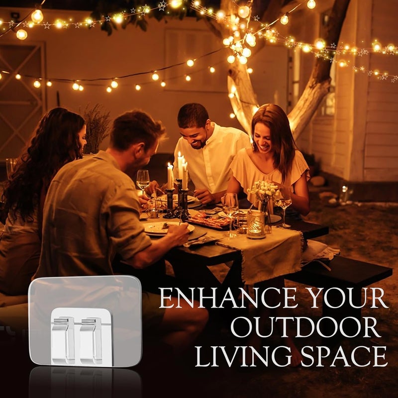 moonateen 80Pcs Hooks for Outdoor String Lights Clips: Heavy Duty Cable Clips with Waterproof Adhesive Strips for Hanging Christmas Light - Outside UV-Resistant Clear Sticky Cord Holders Rope Organizer - Image 4