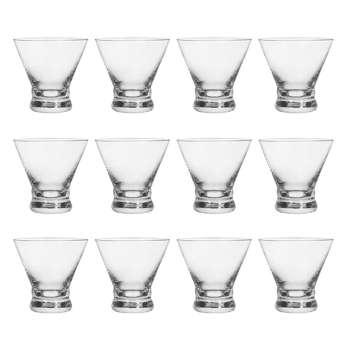SET OF 12 MARTINI GLASSES 8OUNCE CINCHED DESIGN COCKTAIL GLASSES WITH HEAVY BASE STEMLESS CONSTRUCTION FOR STABILITY STURDY AND ELEGANT BAR GLASSES GLASS CLEAR12PCS