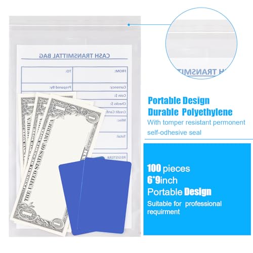 Lewtemi 100 Pieces Bank Deposit Cash Transmittal Bags Tamper Evident Security Pocket Self Adhesive Clear Polyurethane Bags Audit Friendly for Bank Currency, Coin, Checks Receipts(6 x 9 Inch) - Image 4