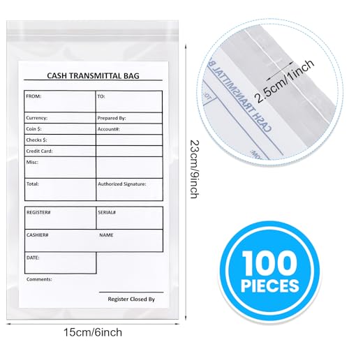 Lewtemi 100 Pieces Bank Deposit Cash Transmittal Bags Tamper Evident Security Pocket Self Adhesive Clear Polyurethane Bags Audit Friendly for Bank Currency, Coin, Checks Receipts(6 x 9 Inch) - Image 2