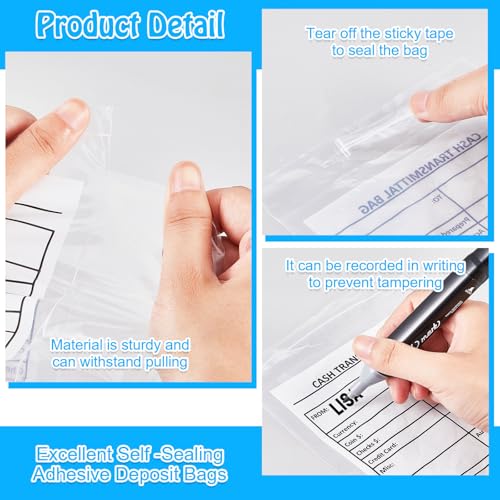 Lewtemi 100 Pieces Bank Deposit Cash Transmittal Bags Tamper Evident Security Pocket Self Adhesive Clear Polyurethane Bags Audit Friendly for Bank Currency, Coin, Checks Receipts(6 x 9 Inch) - Image 3