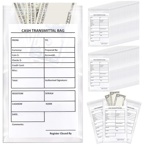 Lewtemi 100 Pieces Bank Deposit Cash Transmittal Bags Tamper Evident Security Pocket Self Adhesive Clear Polyurethane Bags Audit Friendly for Bank Currency, Coin, Checks Receipts(6 x 9 Inch) - Image 1