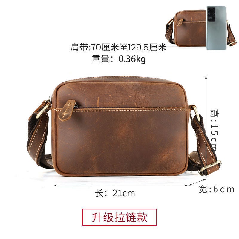 Men'S Genuine Leather Shoulder Bag Men'S Bag Street Fashion Shoulder Bag Top Layer Cowhide Men'S Small Square Bag Crossbody Bag - Image 1