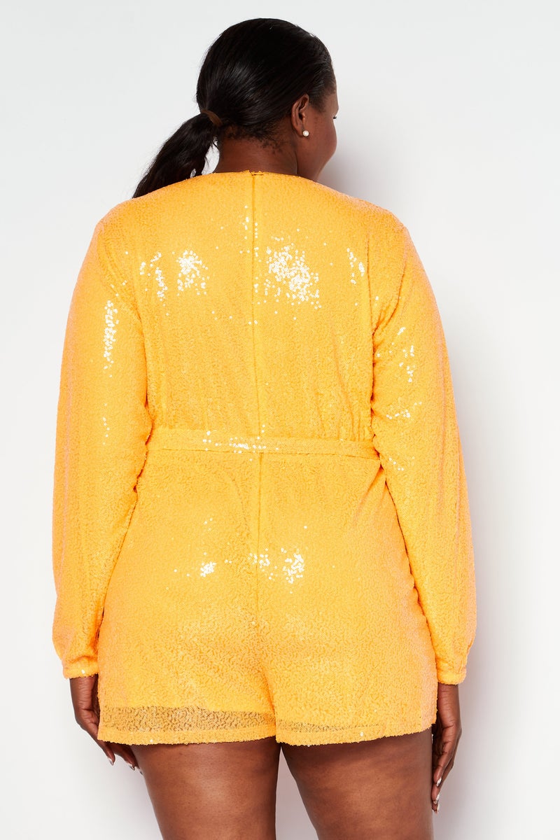 In the style Women Plus Size Embellished Long Sleeve Playsuit, Orange - Image 2