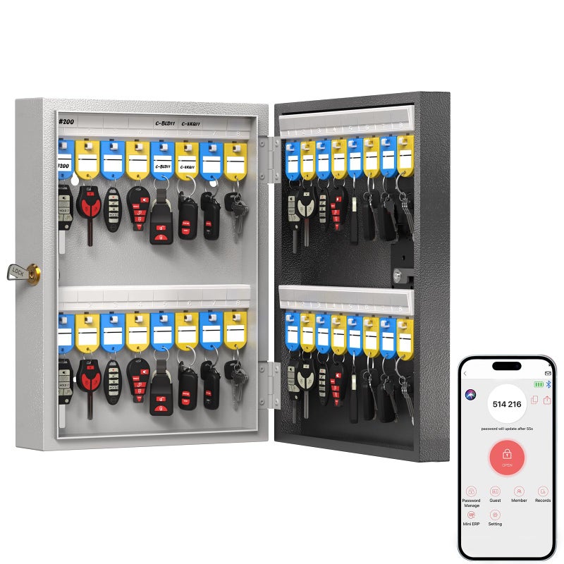 32 Key Lock Box Plus Wall Mount APP BluetoothOTPWiFiFixed CodeKey Unlock Smart Key Cabinet with Key Tag Key Organizer Holder Box Key Management Directory for Office Valet CarTruck