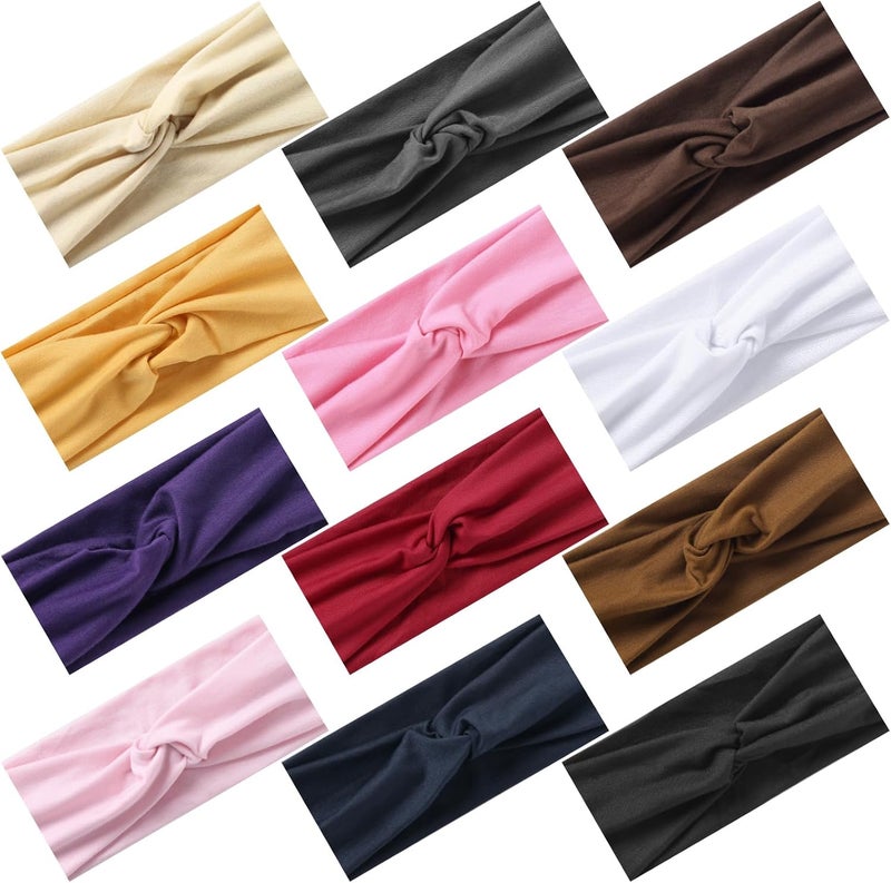 Luuao 12 Pcs Stretchy Sport Headbands for Women,Absorbed Sport Headband Soft Twist Knotted Headbands for Yoga, Workout Daily Life - Image 1