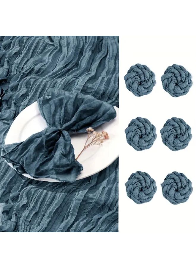 6pcs Peacock Blue Bohemian Gauze Cheesecloth Napkins 20x20 Inch Wedding Dining Decor - Image 1