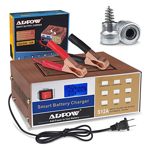 ADPOW 12 Volt Battery Charger 12V 24V 12A Automotive Smart Car Deep Cycle Battery Chargers Maintainer Intelligent Pulse Repair for Boat Marine Truck Lawn Mower with Terminal Clean Brush - Image 1