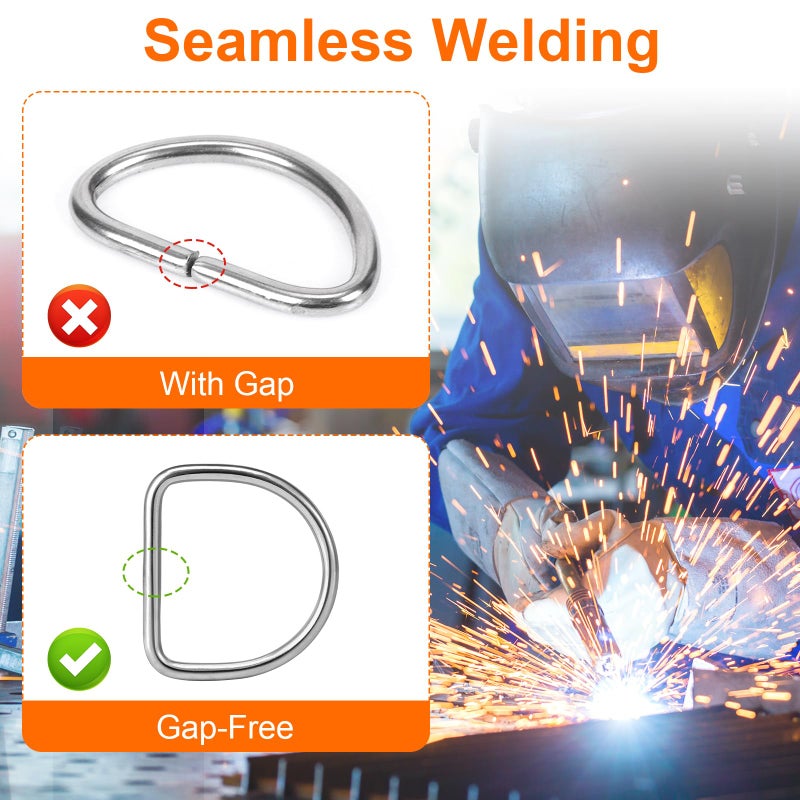 BEYOURD 3/4 inch Metal D Ring, Heavy Duty Stainless-Steel Dee Rings, Welded Solid for Dog Collars, Backpacks, Webbing Straps - Image 2