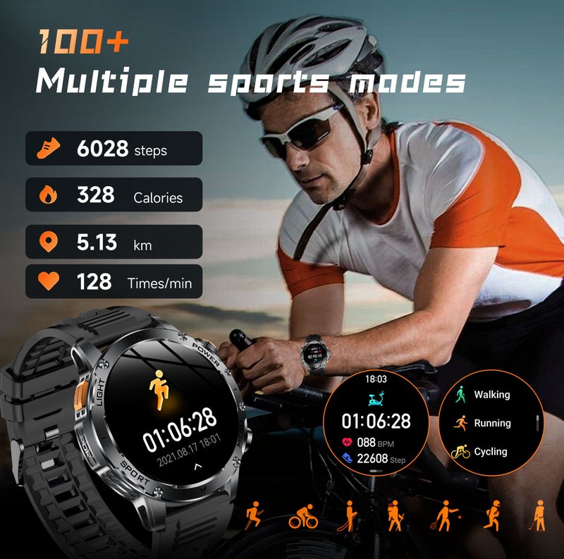 SACOSDING Military Smart Watches for Men (Answer/Make Calls), Smart Watch with 1000mAh Battery, Heart Rate/Sleep Monitor 100+ Sport Modes 1.7″ Fitness Watch for Android/iPhone - Image 5