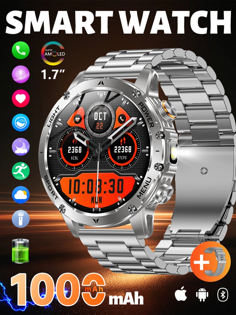 SACOSDING Military Smart Watches for Men (Answer/Make Calls), Smart Watch with 1000mAh Battery, Heart Rate/Sleep Monitor 100+ Sport Modes 1.7″ Fitness Watch for Android/iPhone - Image 1