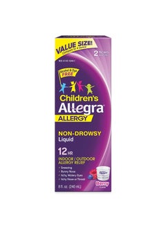 Allegra Children's 12HR Allergy Relief Non-drowsy Antihistamine Liquid, Berry Flavor, Alcohol-Free & Dye-Free, Fexofenadine HCl, 8 oz.  - Image 1