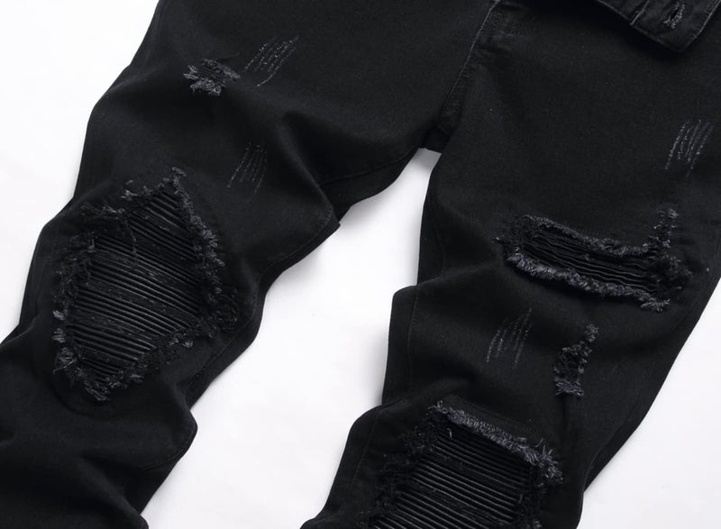 OIIIO Men's Patch Ripped Stretch Regular Fit Jean (36, Black-6601) - Image 4