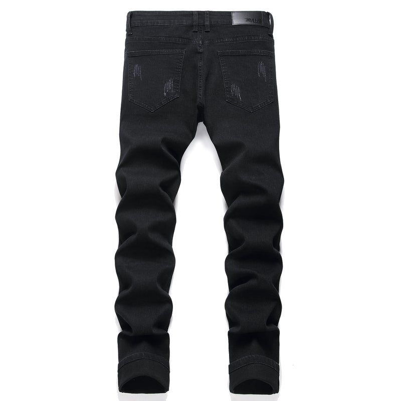 OIIIO Men's Patch Ripped Stretch Regular Fit Jean (36, Black-6601) - Image 3