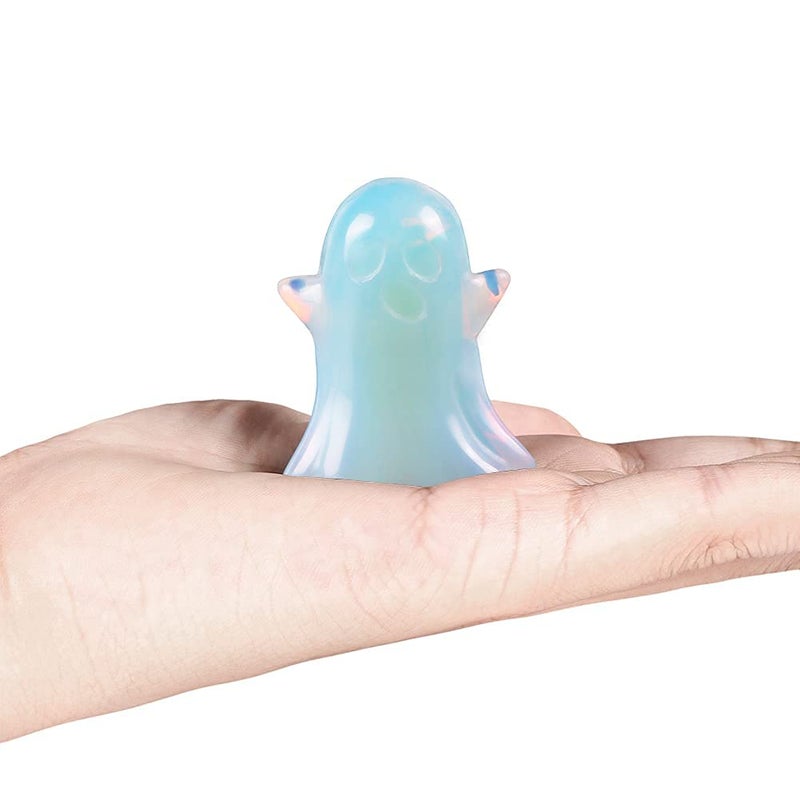 Artistone 2"" Crystal Ghost Figurine Natural Gemstone Hand Carved Statue for Halloween Decorations Home Deco Desk Decoration (Opalite) - Image 2