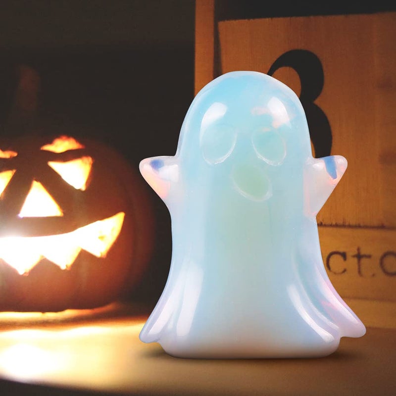Artistone 2"" Crystal Ghost Figurine Natural Gemstone Hand Carved Statue for Halloween Decorations Home Deco Desk Decoration (Opalite) - Image 5
