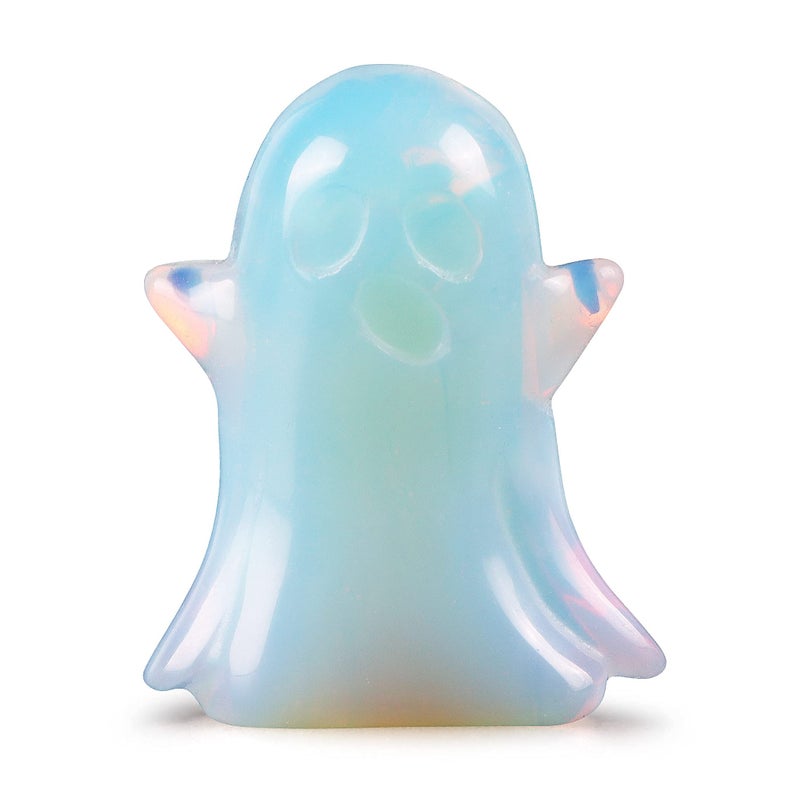 Artistone 2"" Crystal Ghost Figurine Natural Gemstone Hand Carved Statue for Halloween Decorations Home Deco Desk Decoration (Opalite) - Image 1