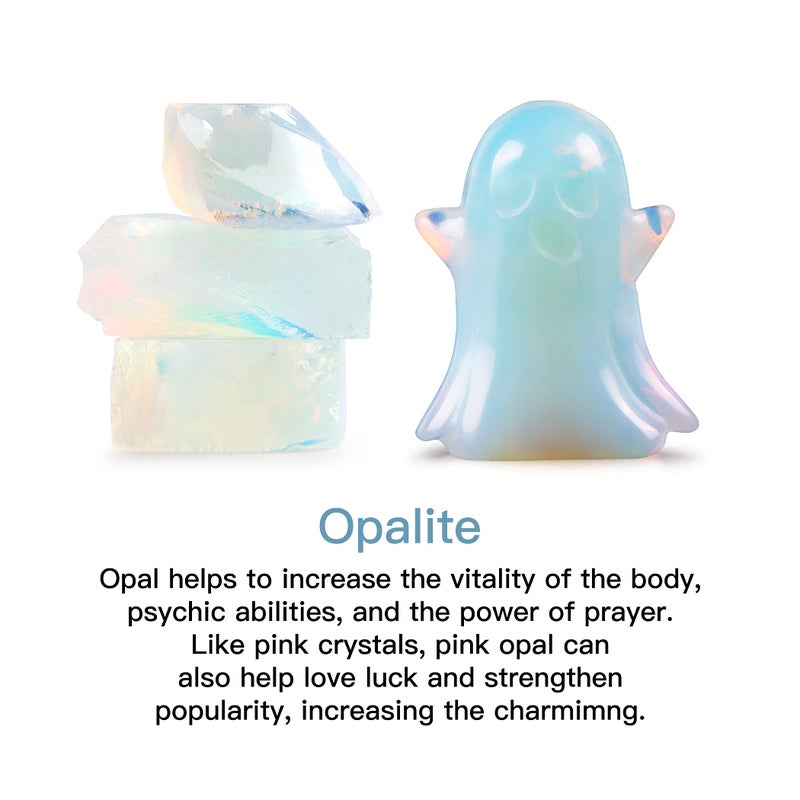 Artistone 2"" Crystal Ghost Figurine Natural Gemstone Hand Carved Statue for Halloween Decorations Home Deco Desk Decoration (Opalite) - Image 3