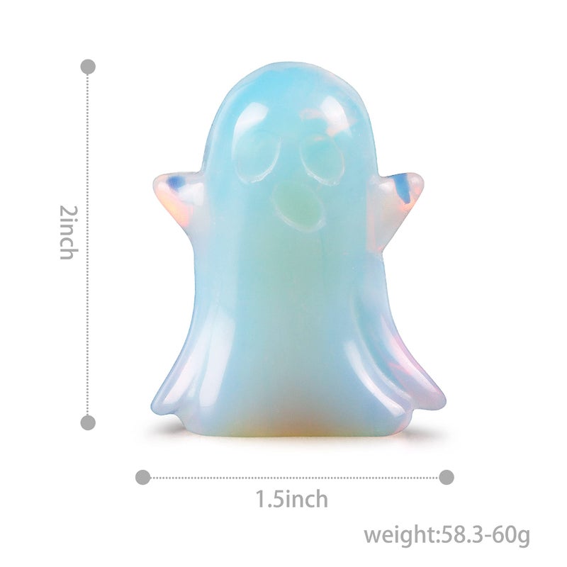 Artistone 2"" Crystal Ghost Figurine Natural Gemstone Hand Carved Statue for Halloween Decorations Home Deco Desk Decoration (Opalite) - Image 4
