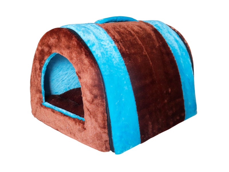 Homecute Igloo Dog House, Portable Bed for Dog and Cat with Removable Cushion, 2 in 1 Cosy & Comfortable Pet House,Washable, Safe & Hygienic House Cave for All Pets (Sky Blue & Chocolate, Small) - Image 1