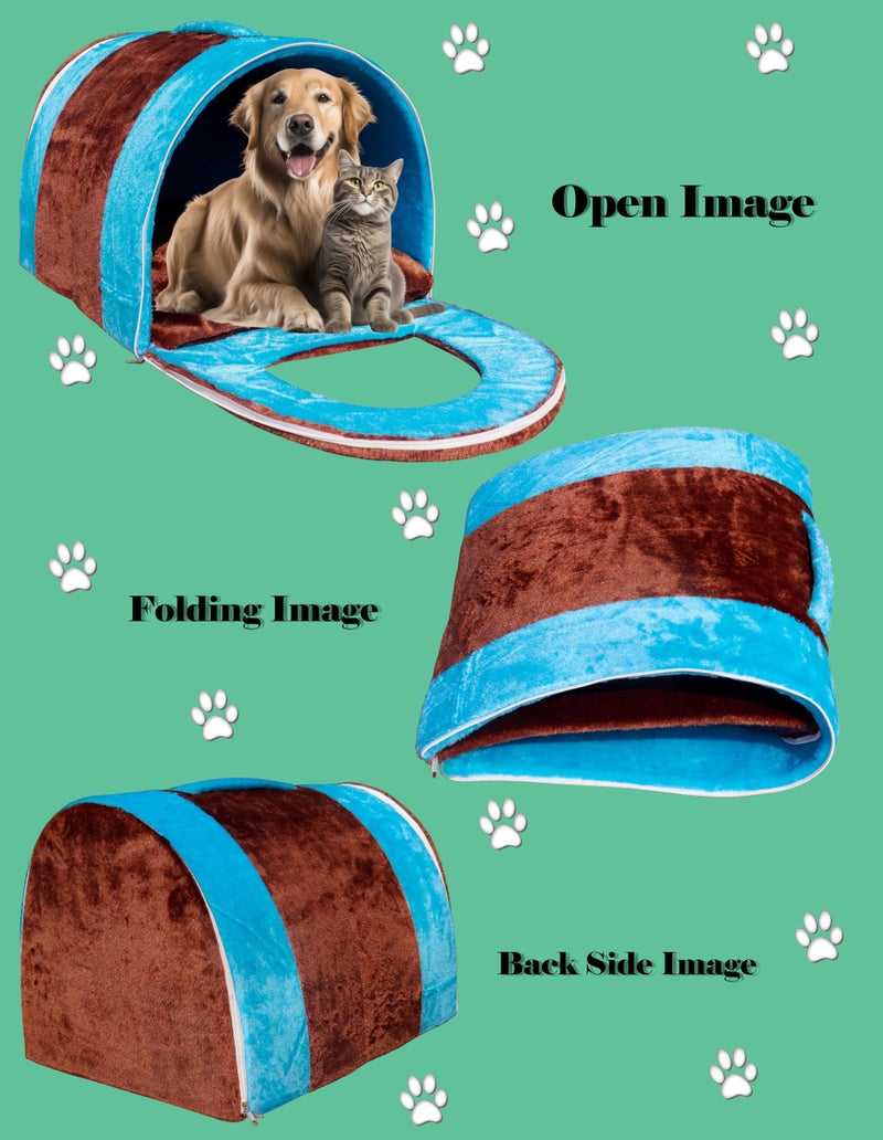 Homecute Igloo Dog House, Portable Bed for Dog and Cat with Removable Cushion, 2 in 1 Cosy & Comfortable Pet House,Washable, Safe & Hygienic House Cave for All Pets (Sky Blue & Chocolate, Small) - Image 3
