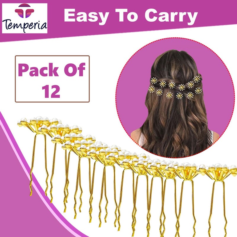 Temperia (12pcs) Pearl U Pins Hair Accessories for Women & Girls - Decoration Pearls Beads Hair Clip for Bride Hairstyle - For Wedding/Parties (MN02) - Image 2