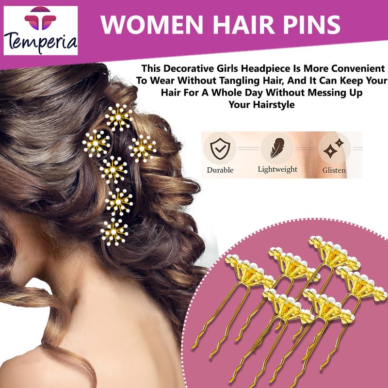 Temperia (12pcs) Pearl U Pins Hair Accessories for Women & Girls - Decoration Pearls Beads Hair Clip for Bride Hairstyle - For Wedding/Parties (MN02) - Image 3