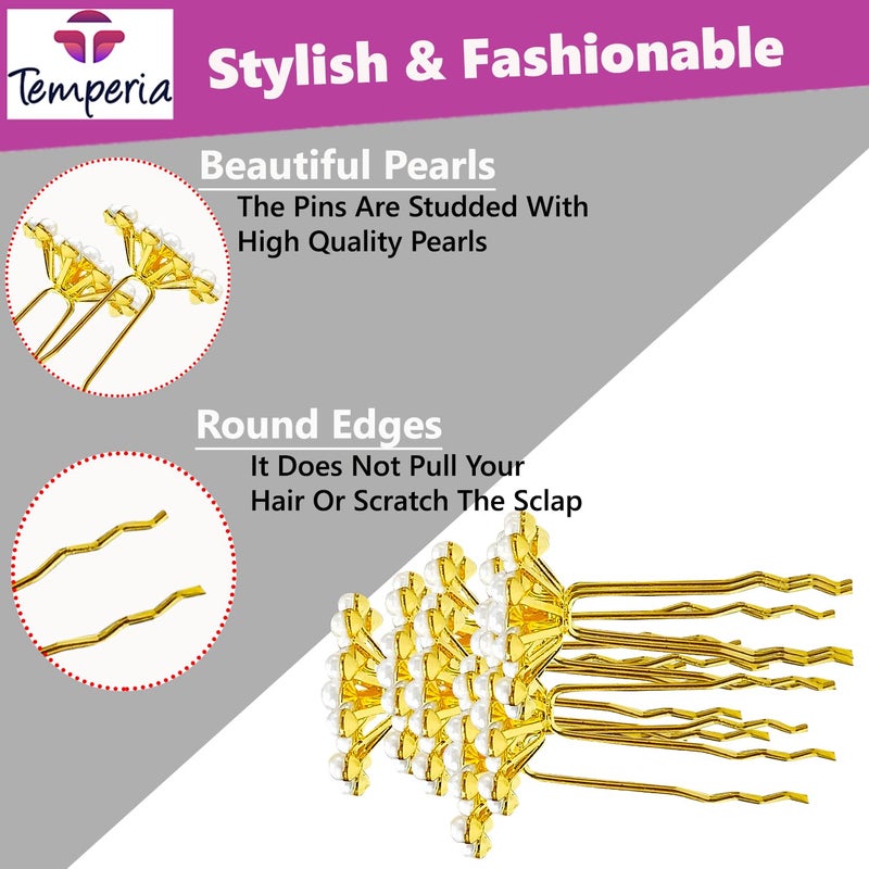 Temperia (12pcs) Pearl U Pins Hair Accessories for Women & Girls - Decoration Pearls Beads Hair Clip for Bride Hairstyle - For Wedding/Parties (MN02) - Image 5