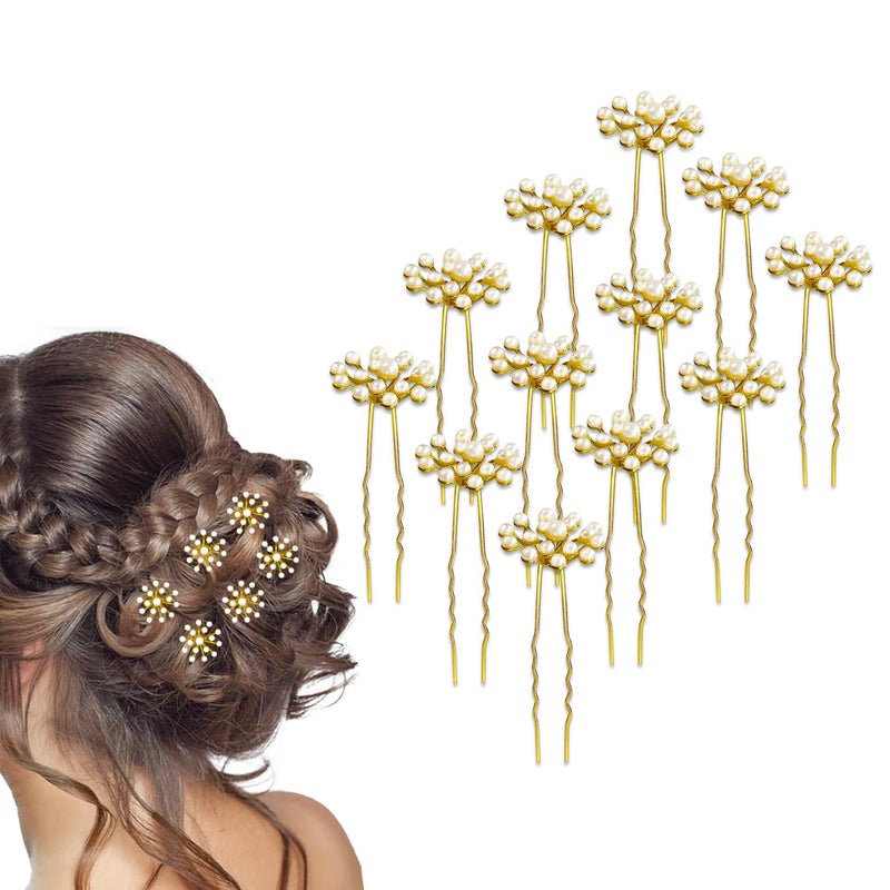 Temperia (12pcs) Pearl U Pins Hair Accessories for Women & Girls - Decoration Pearls Beads Hair Clip for Bride Hairstyle - For Wedding/Parties (MN02) - Image 1
