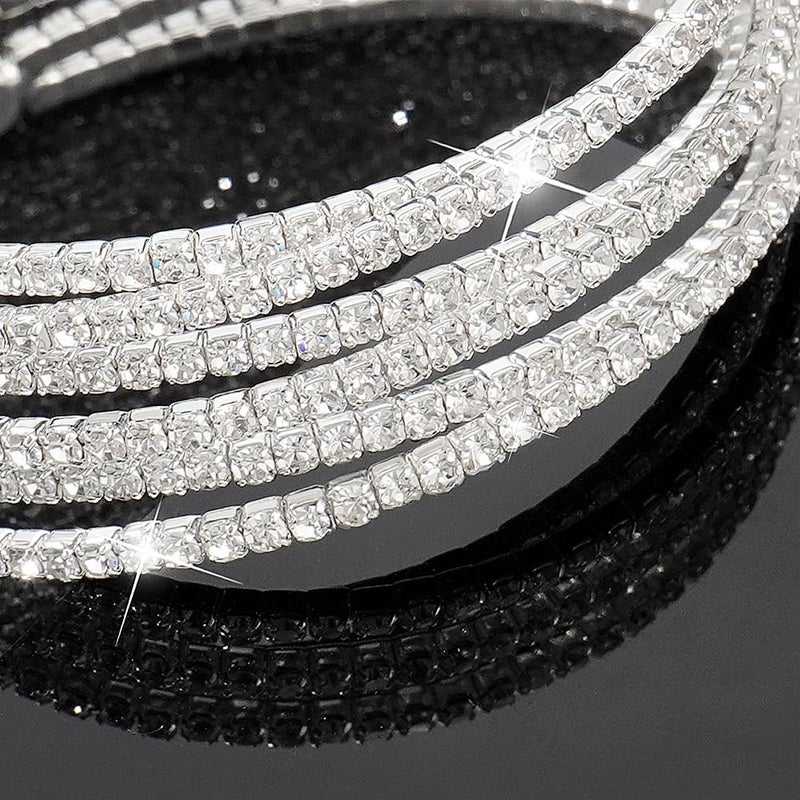 Suyi Rhinestone Bracelet for Women Silver Multilayer Cuff Bracelet Craystal Braidal Bracelets Silver 4 - Image 5
