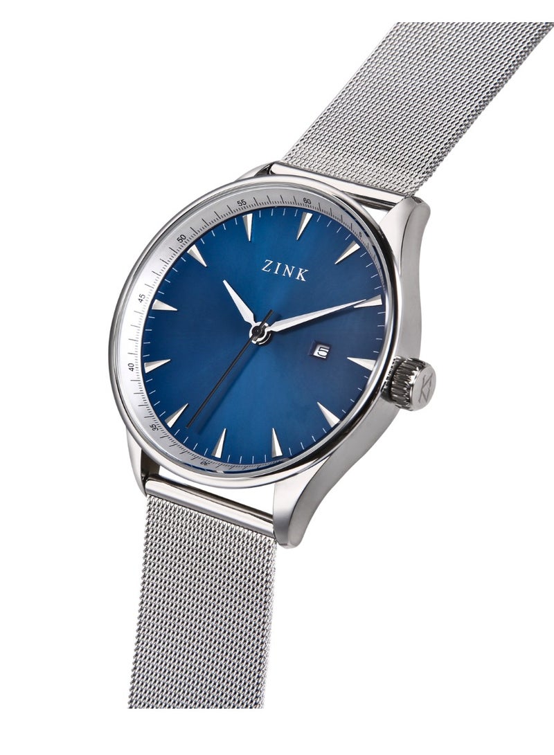 زنك ساعة ZINK ZK127G1MS-46 الأنيقة - ساعة رجالية عصرية من الفولاذ المقاوم للصدأ باللونين الفضي والأزرق - Image 2