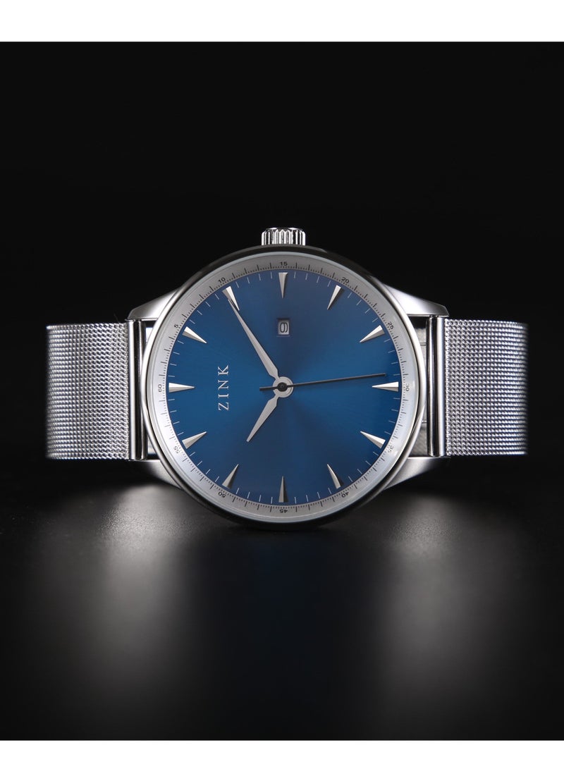 زنك ساعة ZINK ZK127G1MS-46 الأنيقة - ساعة رجالية عصرية من الفولاذ المقاوم للصدأ باللونين الفضي والأزرق - Image 5