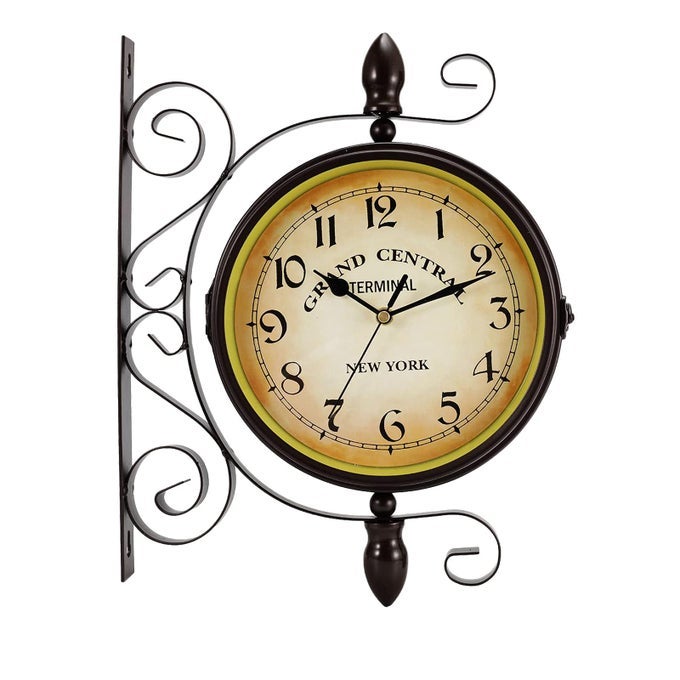 DYNALIVING DOUBLESIDED VINTAGE WALL CLOCK 8INCH WROUGHT IRON HANGING CLOCK WITH 360DEGREE ROTATION FOR HOME USE