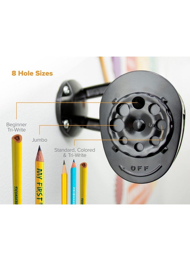 Bostitch Office Wall Mount Manual Pencil Sharpener Tip Saver 8 Hole Dial 6X Longer Cutter Life Vertical Or Horizontal Mounting Black (Mps1 Blk)  - Image 3