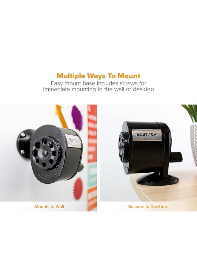 Bostitch Office Wall Mount Manual Pencil Sharpener Tip Saver 8 Hole Dial 6X Longer Cutter Life Vertical Or Horizontal Mounting Black (Mps1 Blk)  - Image 2