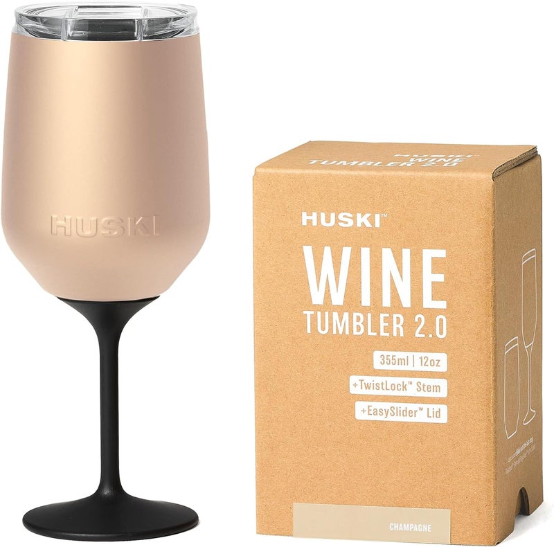 Huski Wine Tumbler 2.0 | NEW | Award-winning Design with Detachable Stem | Premium Stainless Steel Wine Glass with Lid | Triple Insulated Tumbler | 12oz Capacity | Great Gift (Champagne) - Image 1