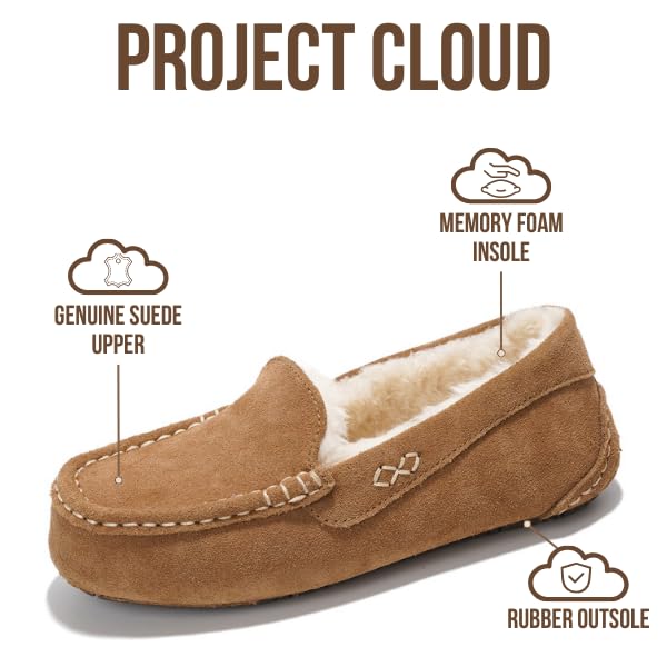 Project Cloud صنادل جلدية أصلية للنساء من مشروع كلاود - صنادل خارجية مبطنة بالفرو مع رغوة الذاكرة - موكاسين أنيق للنساء (كاثي، كستناء، 8.5) - Image 2