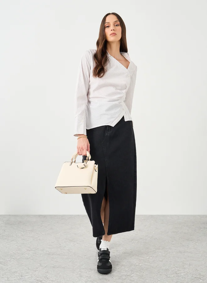 Styli Styli Women Cream Asymmetric Neck Striped Shirt