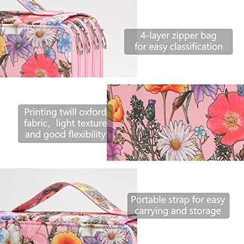 Vomgomfom Colored Pencil Case - 200 Slot Large Capacity Fabric Pencil Organizer with Zipper Closure - Pink Flower - Image 3