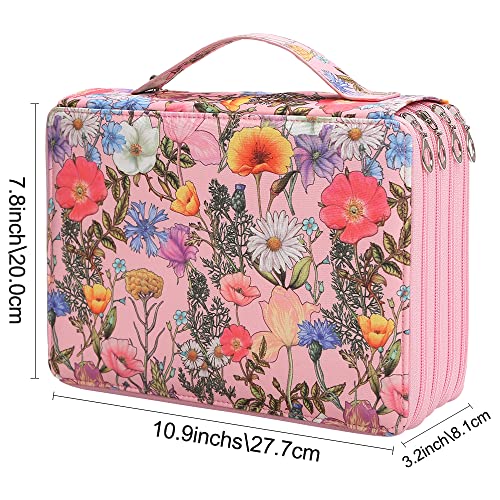 Vomgomfom Colored Pencil Case - 200 Slot Large Capacity Fabric Pencil Organizer with Zipper Closure - Pink Flower - Image 2