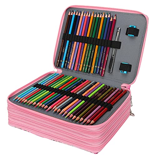 Vomgomfom Colored Pencil Case - 200 Slot Large Capacity Fabric Pencil Organizer with Zipper Closure - Pink Flower - Image 4
