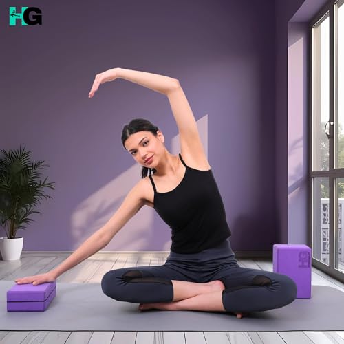 HOMEGALLEY Yoga Blocks for Beginners Yoga Blocks Pack of 2 with Belt for Exercise High Density Eva Exercise Block Pair to Improve Strength, Balance, Stretching for Women and Men, Purple - Image 4